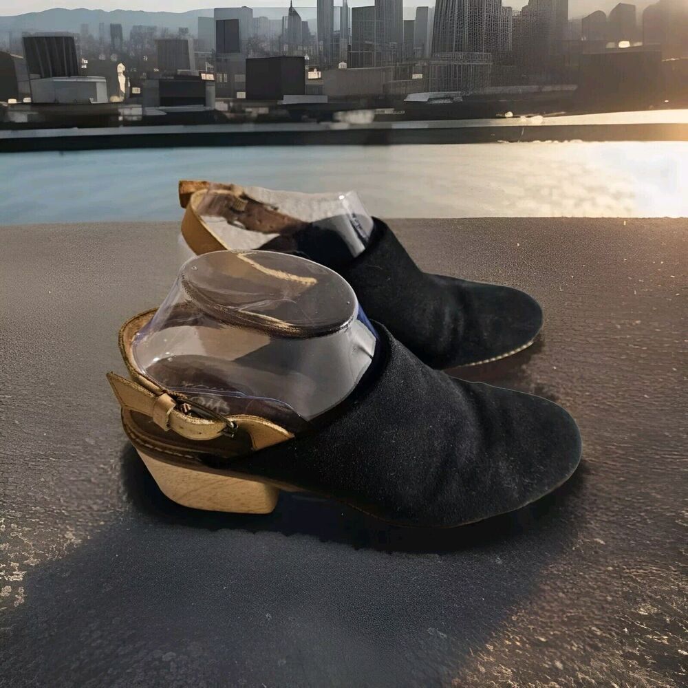 Toms Shoes Womens 8.5 Leila Mule Slingback Heels Black Leather Buckle